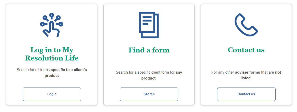 screenshot of the tiles on the adviser form page