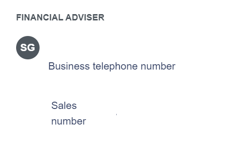 sample of Financial adviser tile containing an advisers details