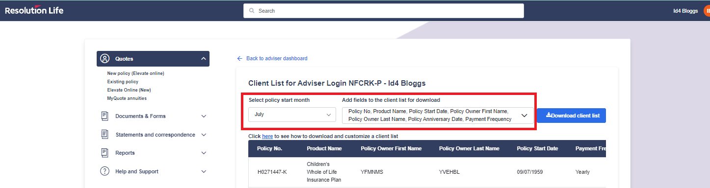you can filter by start month and different types of clients