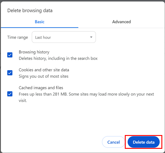 delete data button on the bottom of the panel